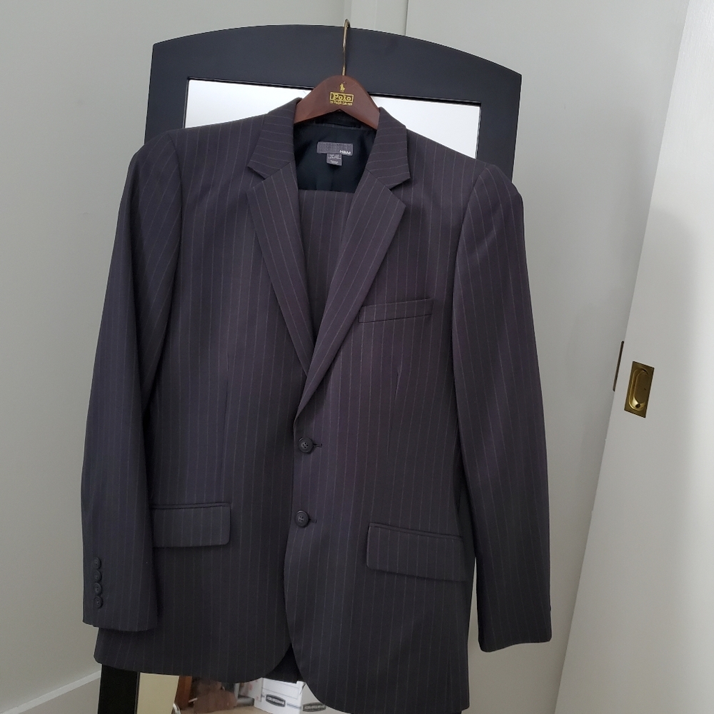 Men's Grey Pin Striped Single Breasted Suit